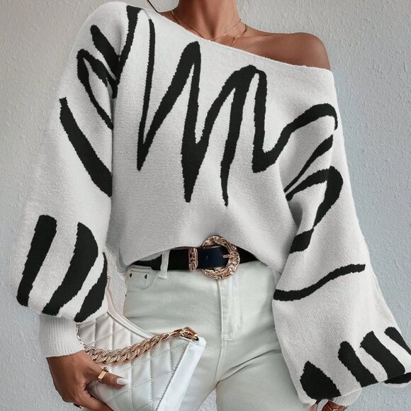 Casual Women's Loose Lantern Sleeve Sweater - Picture 6 of 7